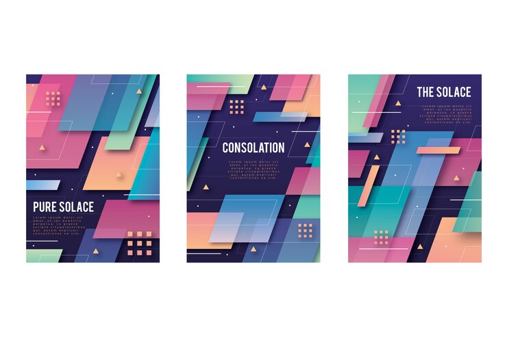 Vector Gratis geometric gradient shapes covers on dark background