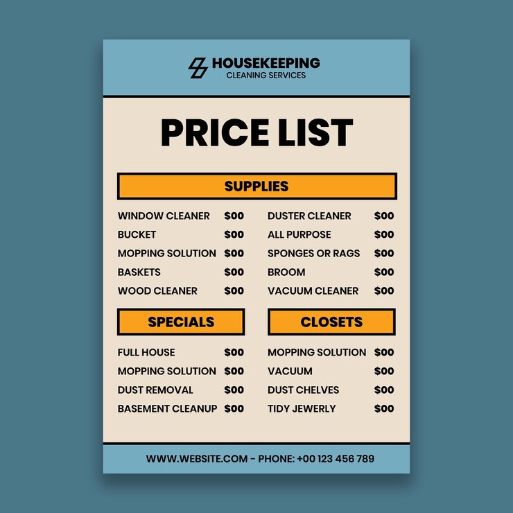 Vector Gratis geometric housekeeping cleaning services price list