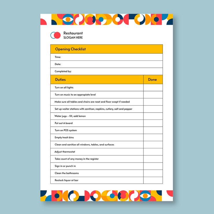 Vector Gratis geometric restaurant opening checklist
