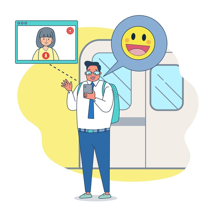 Vector Gratis girl and father video call after office. family video conference, daughter talking to father via video call.