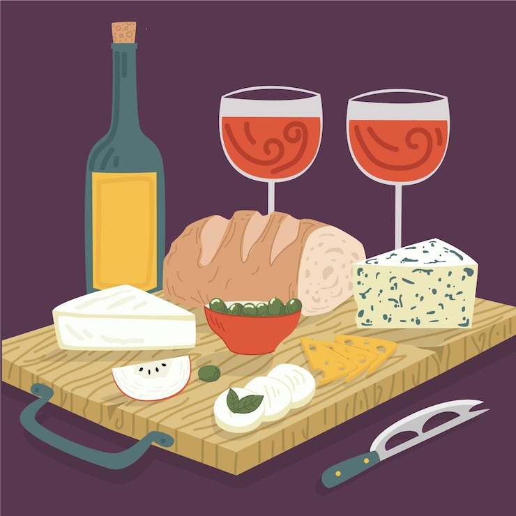 Vector Gratis glasses of wine and cheeseboard snack