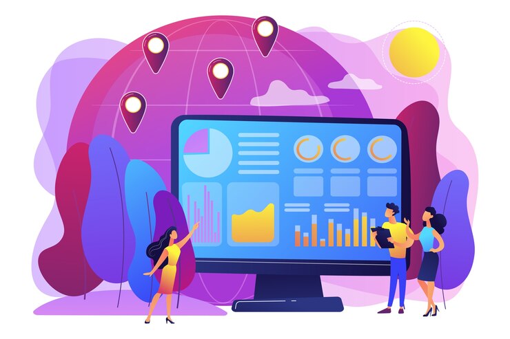 Vector Gratis global trading, stock market analysis. international commerce statistics analyzing, economic globalization. environment data analytics concept.
