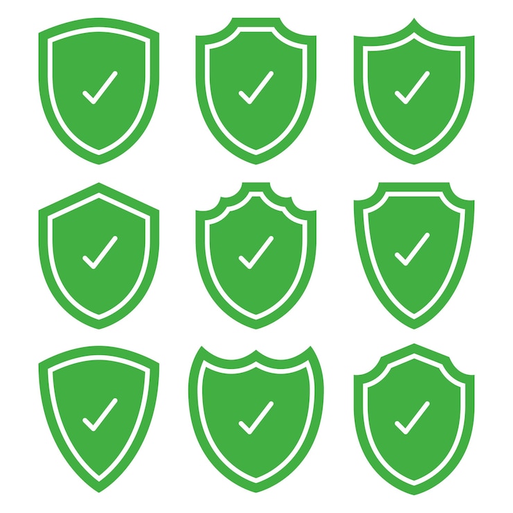 Vector Gratis glyph hijau set perisai