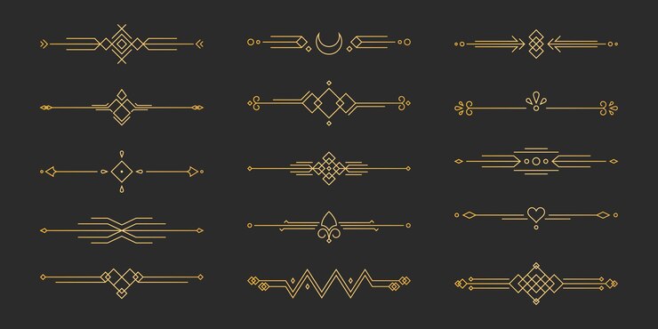 Vector Gratis golden art deco line dividers set