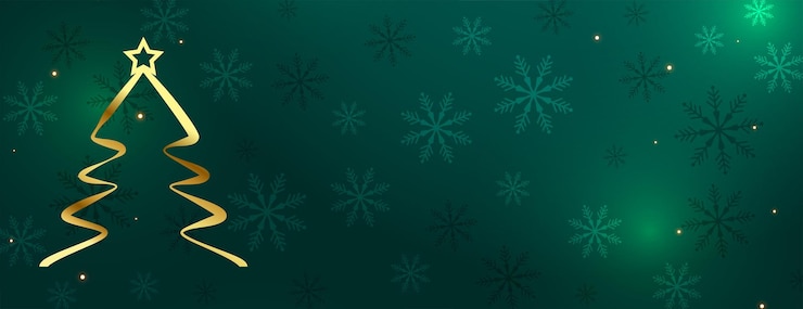 Vector Gratis golden christmas tree on green snowflakes background