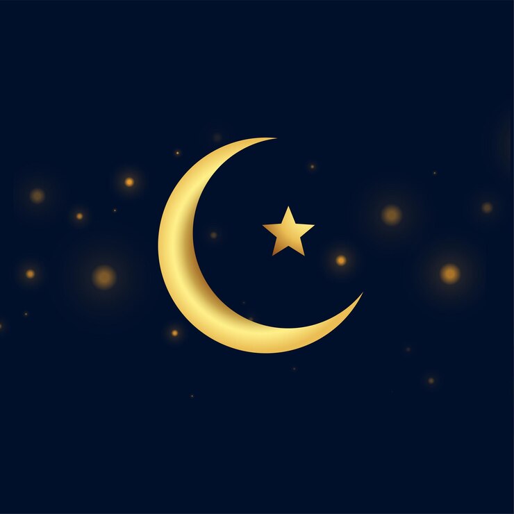 Vector Gratis golden islamic crescent symbol background with shiny effect