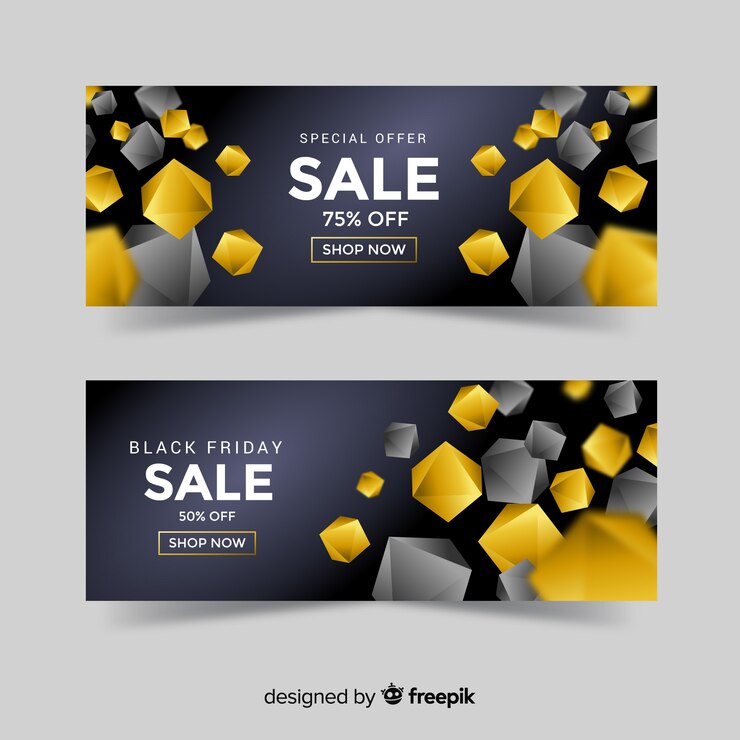 Vector Gratis golden sales banner template with geometric shapes