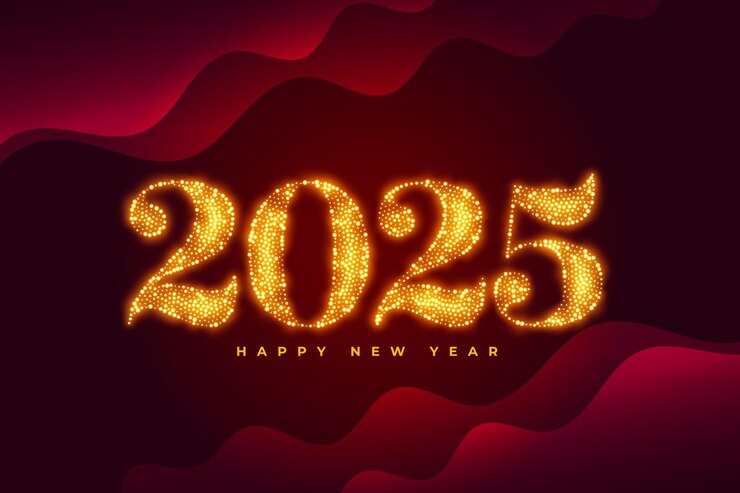 Vector Gratis golden sparkling 2025 new year greeting background design