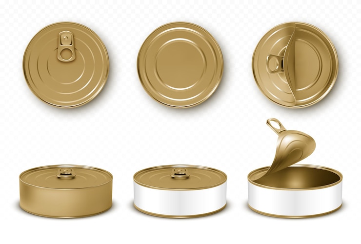 Vector Gratis golden tin cans in different views