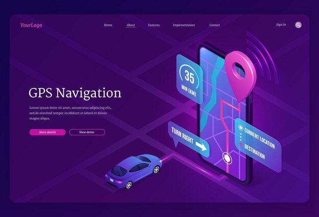 Gps navigation banner online digital service for vehicle with location search on mobile phone 