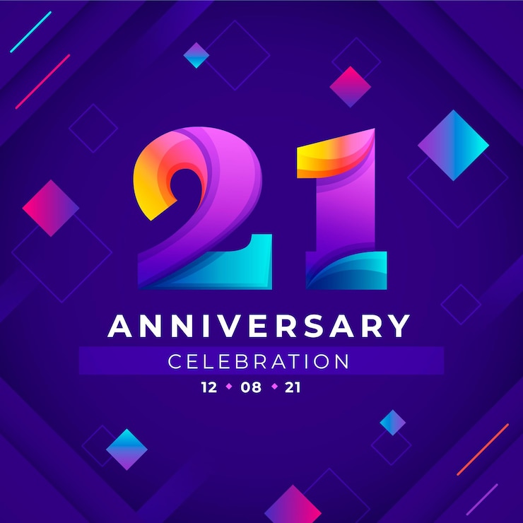 Vector Gratis gradien warna-warni latar belakang hari jadi ke-21
