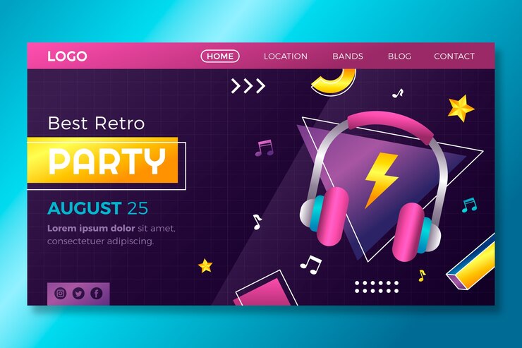 Vector Gratis gradient 80's themed party landing page template