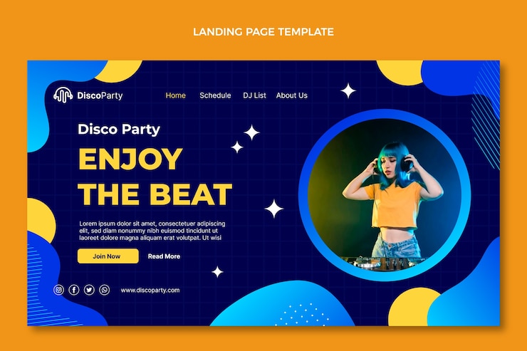 Vector Gratis gradient abstract fluid disco party landing page template