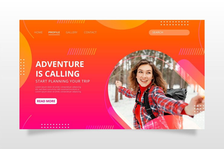 Vector Gratis gradient adventure landing page with photo