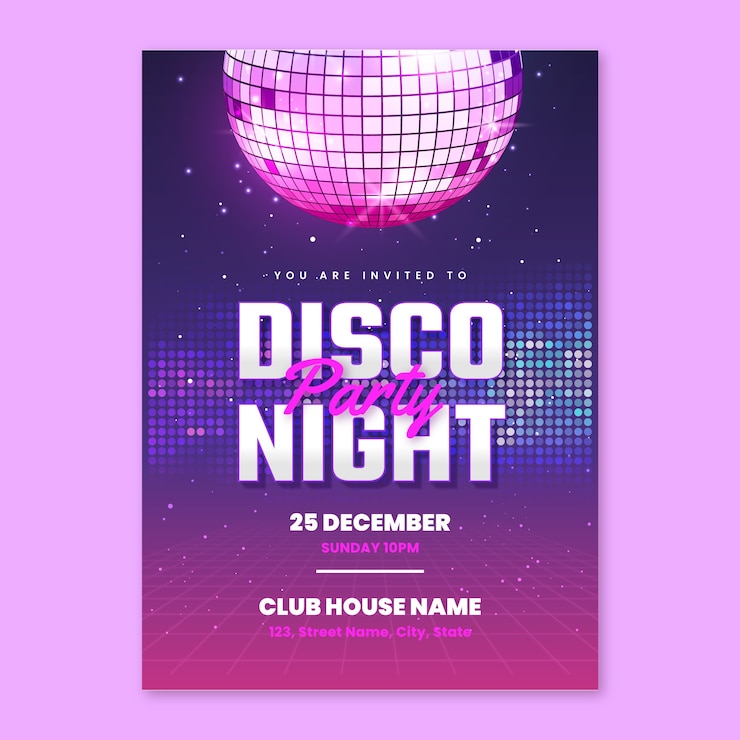 Vector Gratis gradient disco party invitation template