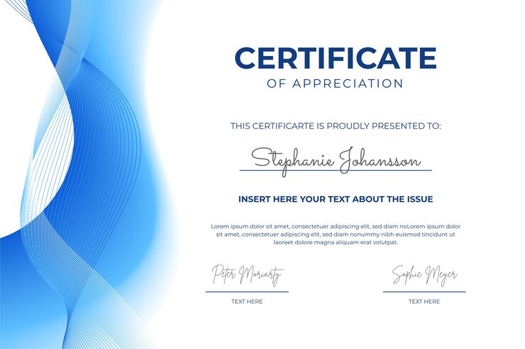 gradient elegant certificate template with blue waves