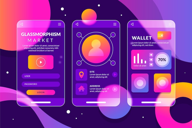 Vector Gratis gradient glassmorphism  mobile app template