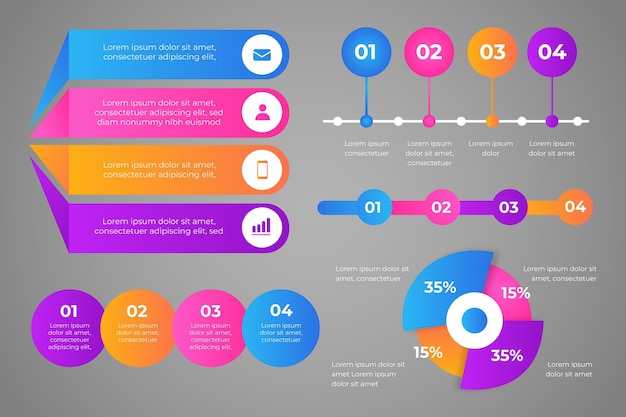 Gradient infographic element collection