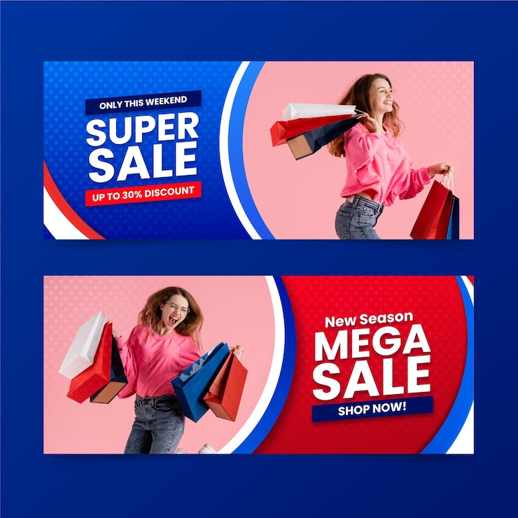 Vector Gratis gradient mega sales banners with photo