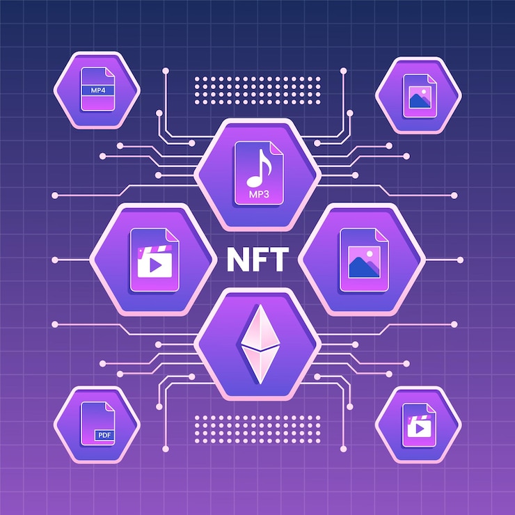 Vector Gratis gradient nft concept with different elements
