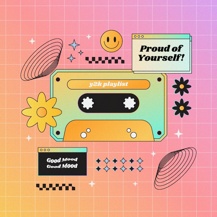 Vector Gratis gradient retro illustration with cassette