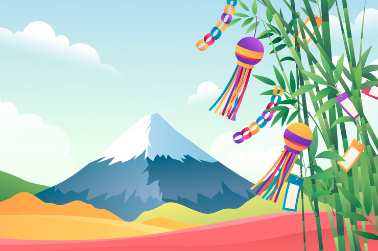 Vector Gratis gradient tanabata background with mountain