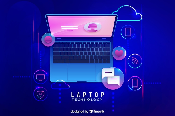 Vector Gratis gradient top view laptop background