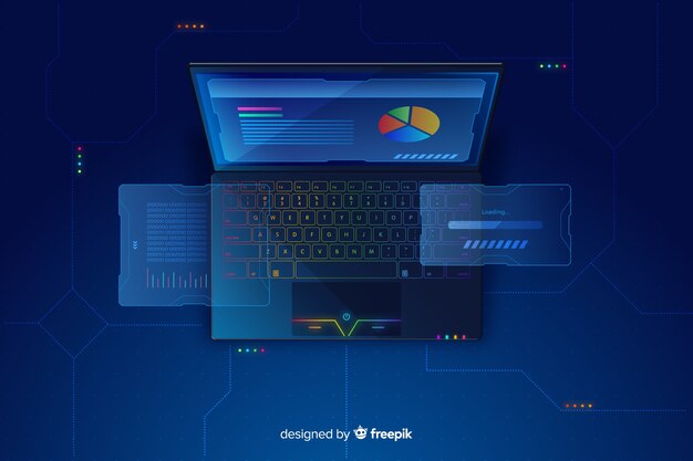 gradient top view laptop technology background