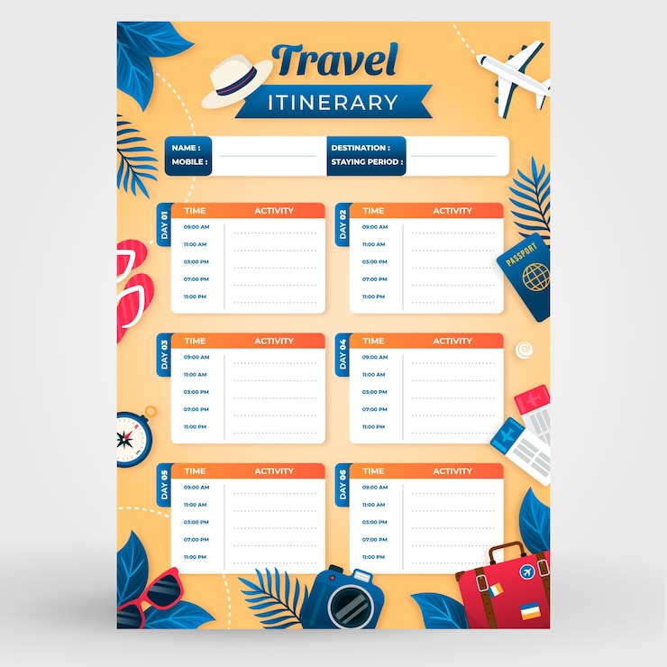 Vector Gratis gradient travel itinerary template design