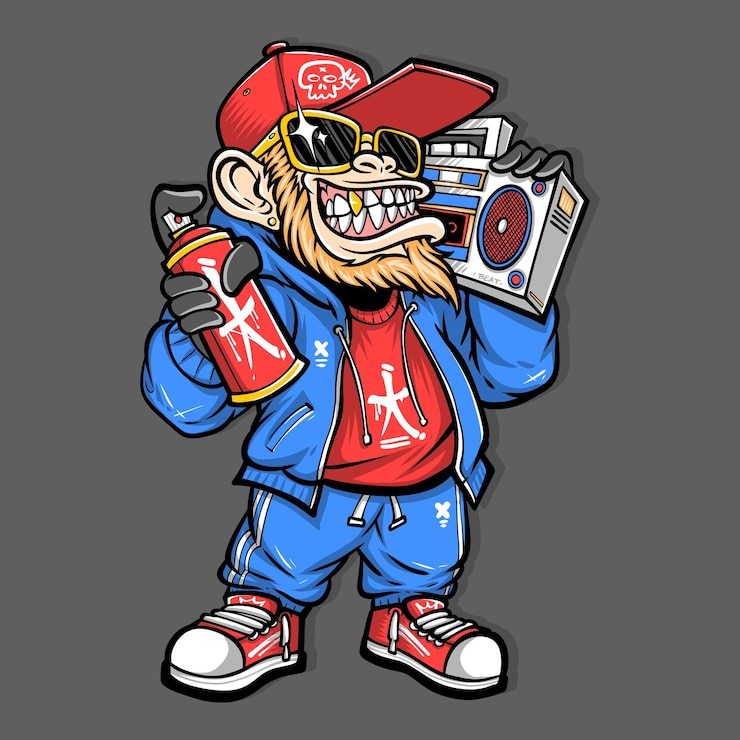 Vector Gratis graffiti monkey character holding boombox