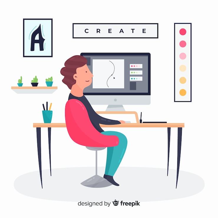 Vector Gratis graphic designer workplace