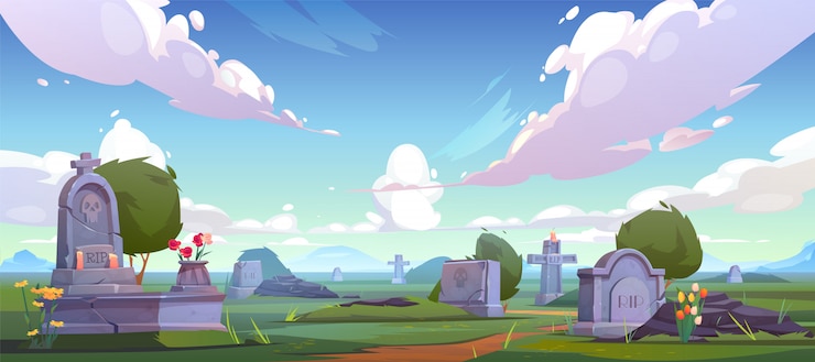 Vector Gratis graveyard with tombstones illustration