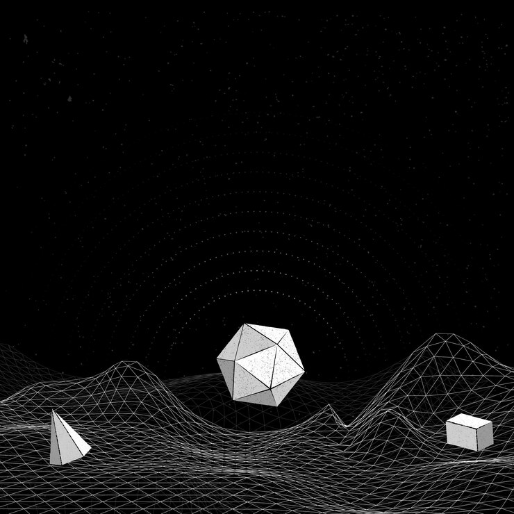 Vector Gratis gray geometric shapes on a wireframe wave background vector