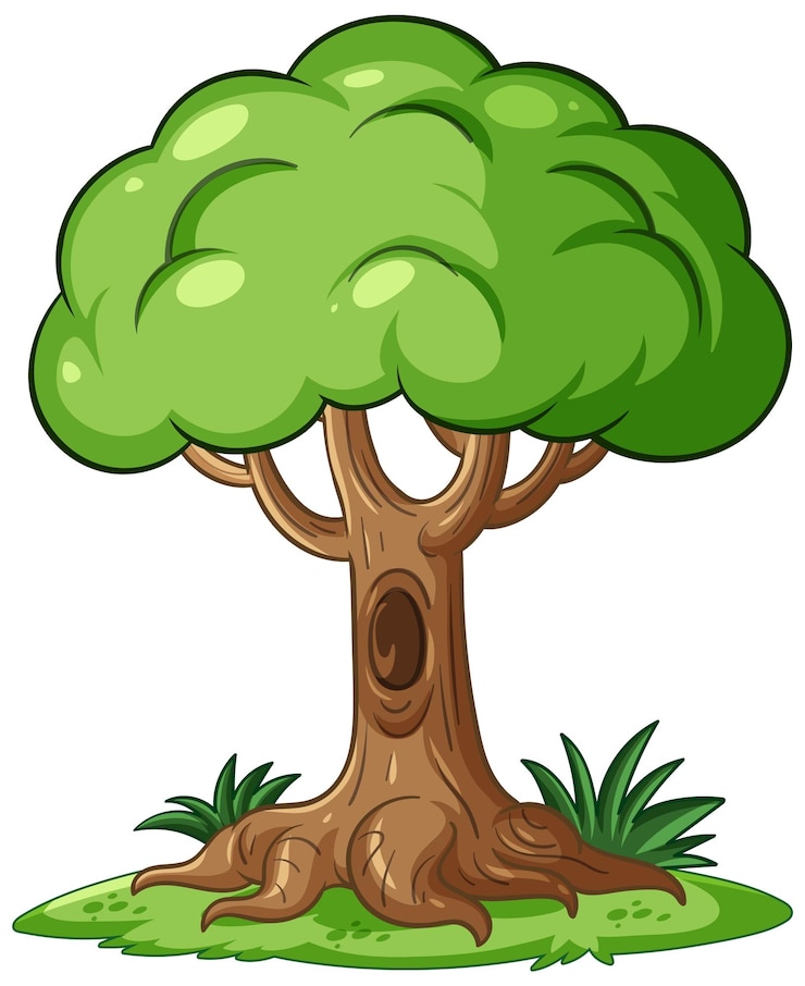 Vector Gratis green cartoon tree with hollow trunk
