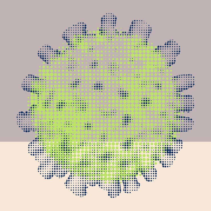 Vector Gratis green halftone coronavirus on purple and cream background illustration vector