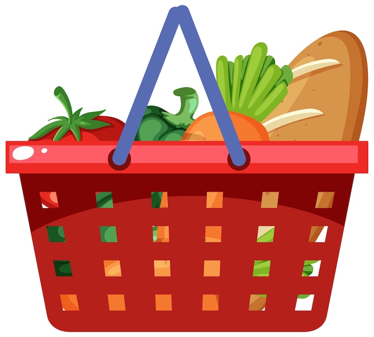 Vector Gratis grocery basket filled with fresh produce