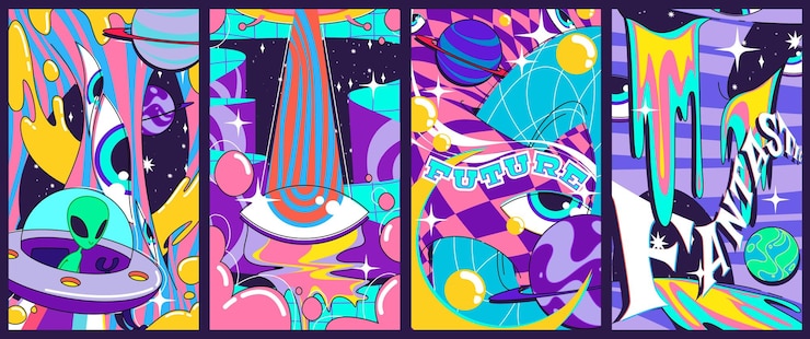 Vector Gratis groovy space poster collection