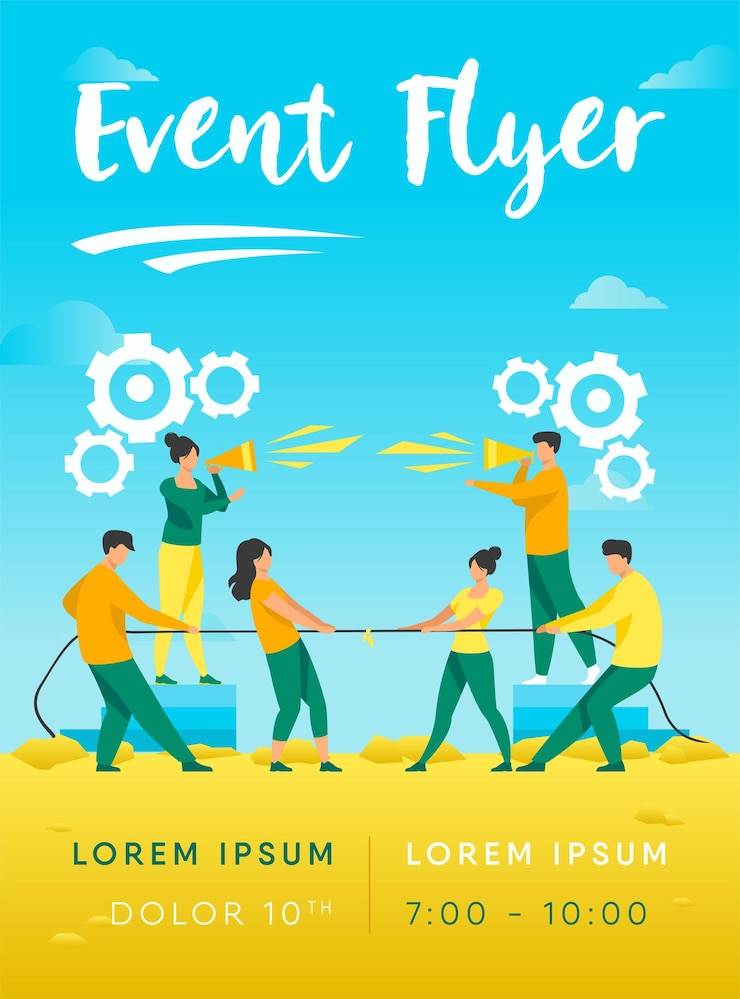 Vector Gratis group leaders shouting at megaphone flyer template