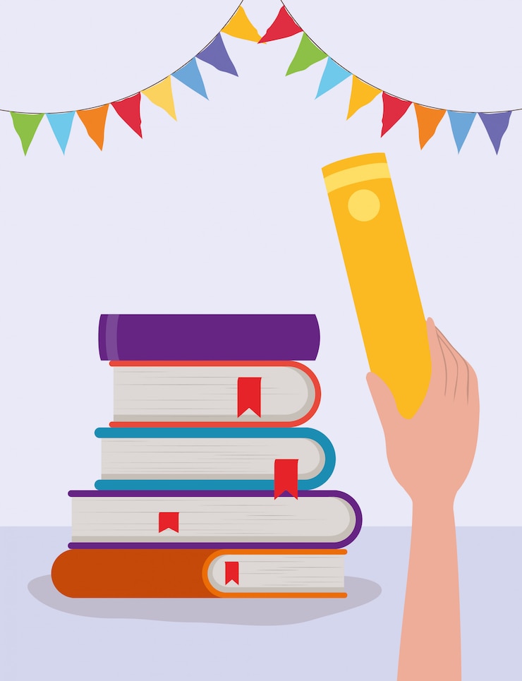 Vector Gratis group of books and pennant   