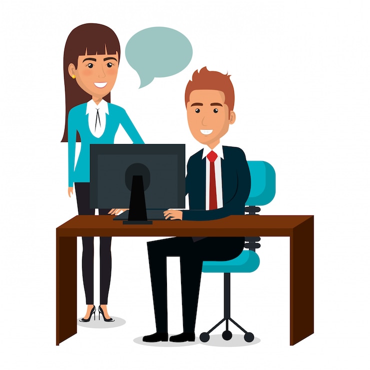 Vector Gratis group of businesspeople teamwork in workplace illustration
