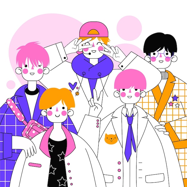 Group of k-pop boys illustration