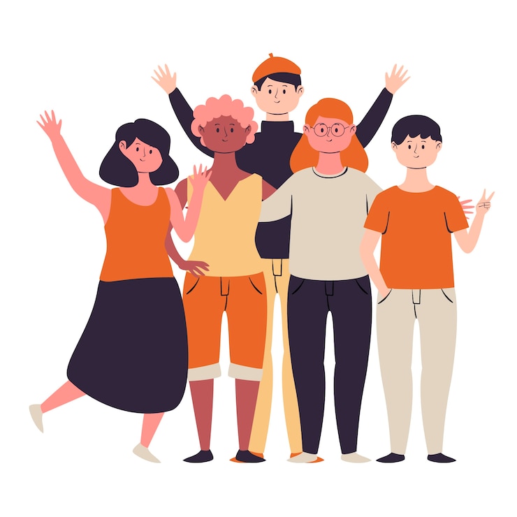 Vector Gratis group of people posing and waving