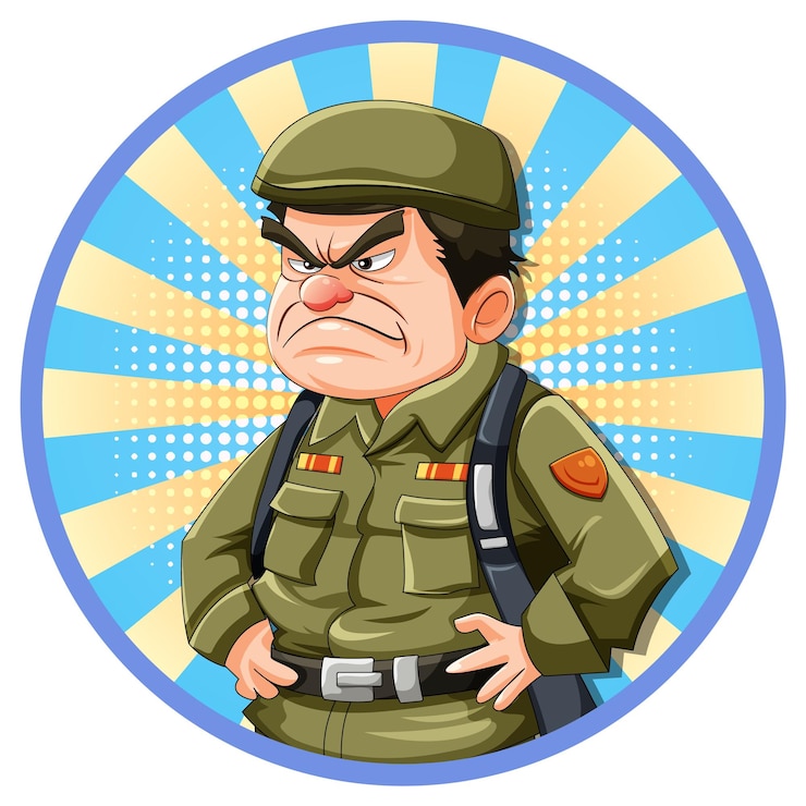 Vector Gratis grumpy army officer cartoon