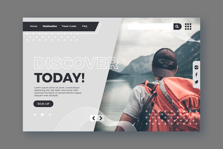 Vector Gratis guy with backpack travelling landing page
