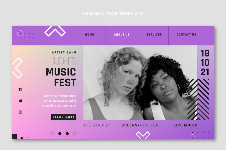 Vector Gratis halaman arahan festival musik warna-warni gradien