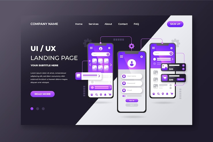 Vector Gratis halaman arahan gradien ui/ux