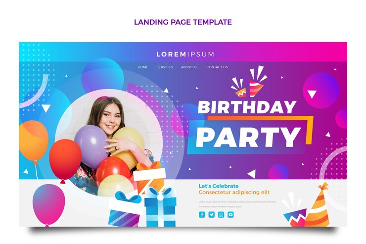 Vector Gratis halaman arahan ulang tahun gradien penuh warna
