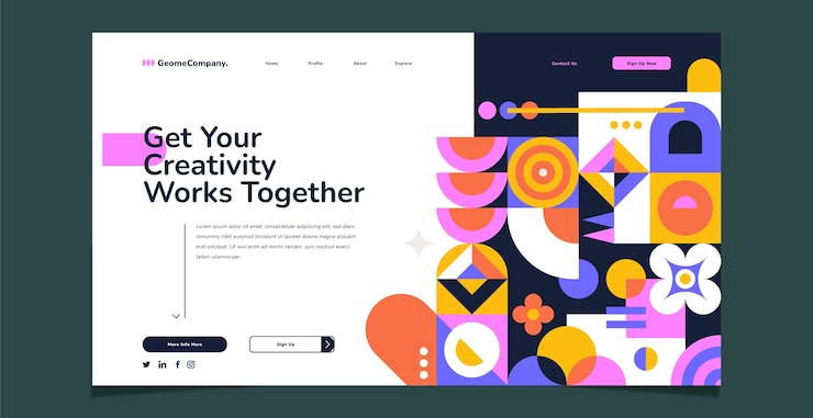 Vector Gratis halaman landas pola geometris desain datar