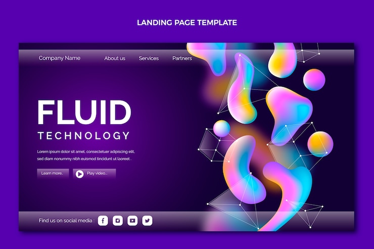 Vector Gratis halaman landas teknologi fluida abstrak gradien