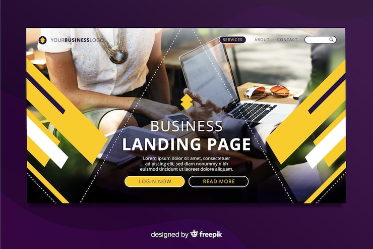 Vector Gratis halaman landas untuk bisnis dengan foto